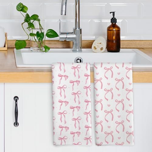 Coquette Pink Bow Dish Towels Set of 2