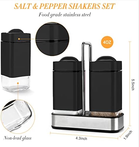 Aelga Black Salt Pepper Shakers Set with Holder