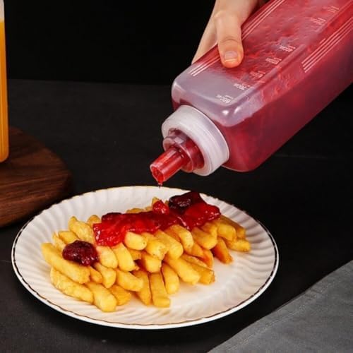 2 Pcs Plastic Squeeze Bottles for Condiments Sauce Oil Vinegar Storage