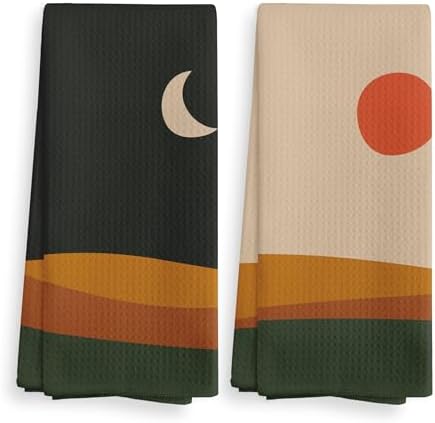 NOQL Abstract Boho Sun Moon Lake Kitchen Towel Set of 2