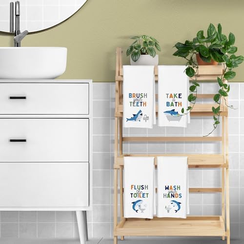 CIOJUNE Shark Towels Set of 4 16x24 Kids Bath Decor