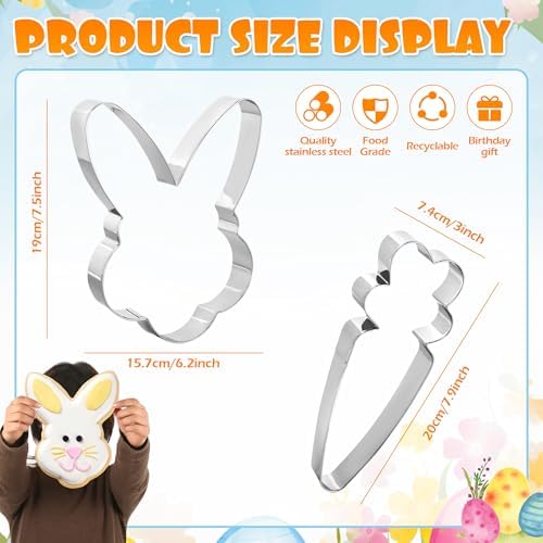 2pcs Extra Large Easter Cookie Cutters with Bunny and Carrot Shapes
