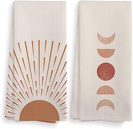 Boho Black Sun Sunrise Kitchen Towel Set of 2