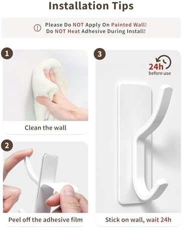 Matte White Curved Double Hooks - 4 Pack Self Adhesive Coating Hangers