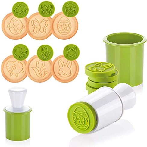 KAISHANE Easter Cookie Stamps 6Pcs Set with Round Cutter and Press