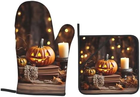 Halloween Pumpkin Print Oven Mitts 4pcs Set