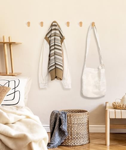 Optish Wood Wall Hooks 6 Pack - Natural Durable and Stylish