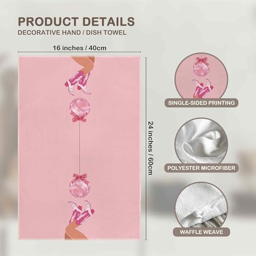Pink Preppy Bow Cowgirl Boot Dish Towel