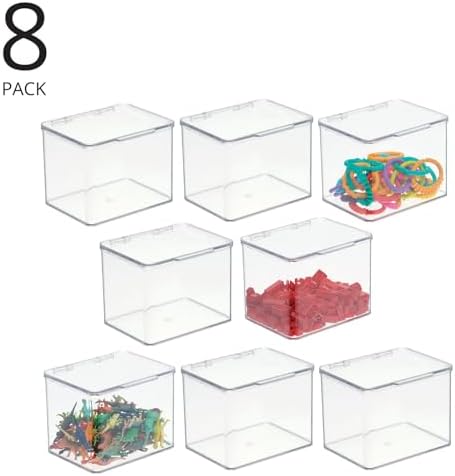 mDesign Clear Storage Boxes with Hinged Lid 8 Pack