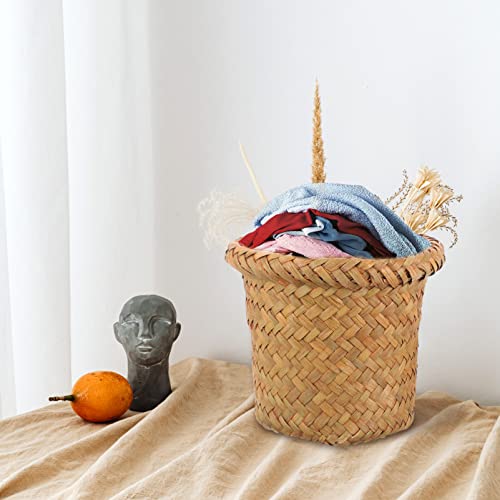 Operitacx Multi-Function Woven Trash Basket for Home and Bathroom
