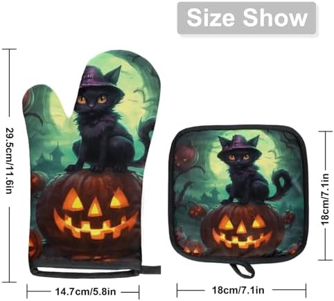 Aglebo Halloween Funny Pumpkin Oven Mitts and Pot Holders Set