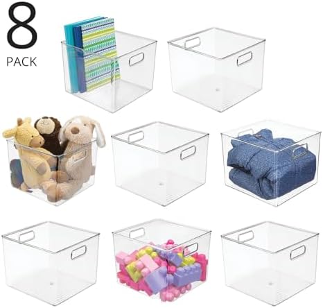 mDesign Clear Plastic Storage Bins with Handles 8 Pack 1