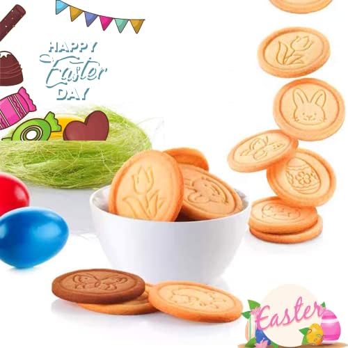 KAISHANE Easter Cookie Stamps 6Pcs Set with Round Cutter and Press