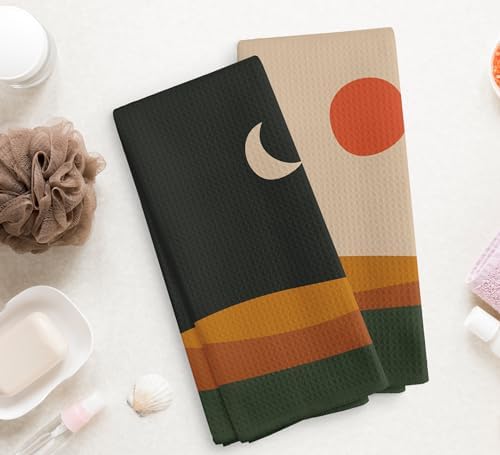 NOQL Abstract Boho Sun Moon Lake Kitchen Towel Set of 2