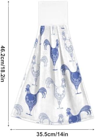 OTVEE Blue White Cartoon Rooste Kitchen Towels 2 Pieces