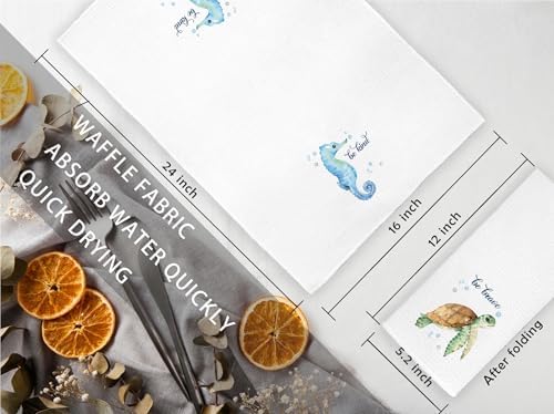 Sea Turtle Kitchen Towel Set of 4 - Waffle Pattern 16x24 Inch