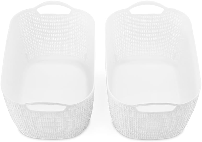 Whitmor Large Resin Tote Link Stitch White 2 PcsSet