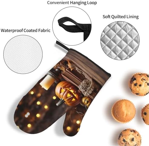 Halloween Pumpkin Print Oven Mitts 4pcs Set