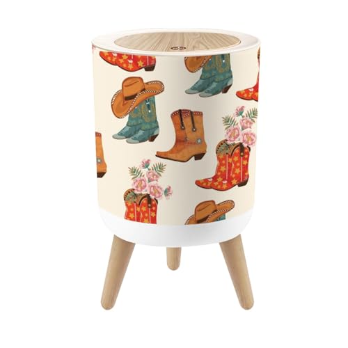Small Trash Can with Lid Cowboy Pattern 18 Gallon Dog Proof