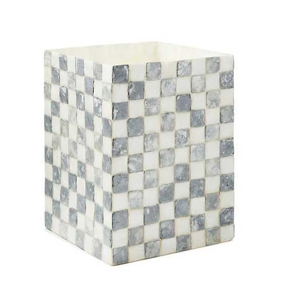 MACKENZIE-CHILDS Capiz Waste Bin Gray-and-White Sterling Check