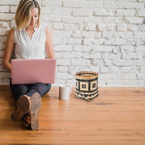 MAGICLULU 8 Inch Bamboo Wicker Trash Can Boho Decor