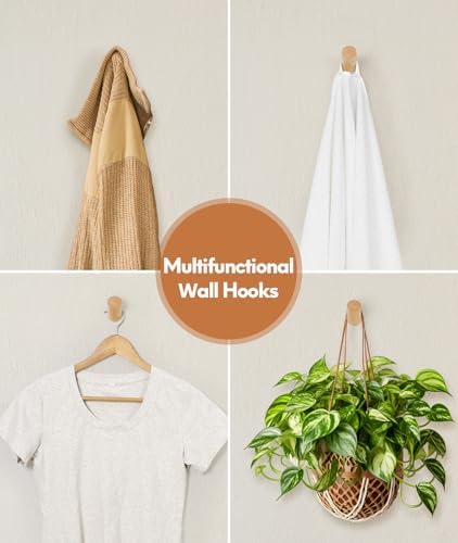 Optish Wood Wall Hooks 6 Pack - Natural Durable and Stylish