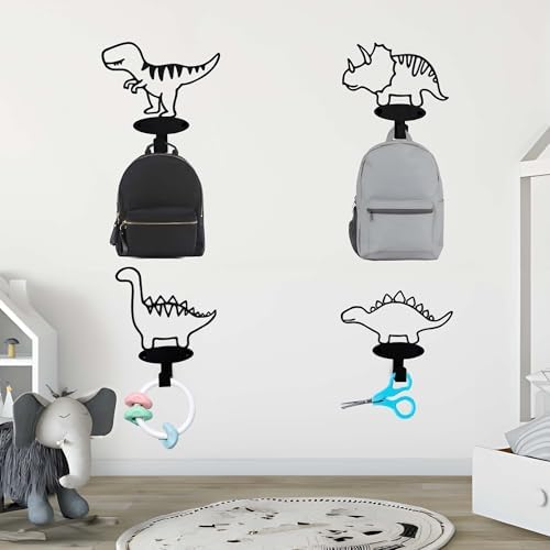 4 Piece Dinosaur Silhouette Coat Hooks Set Matte Black
