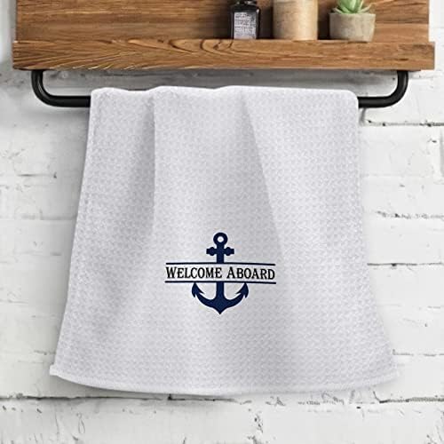 OHSUL Navy Blue Anchor Beach Kitchen Bath Towel