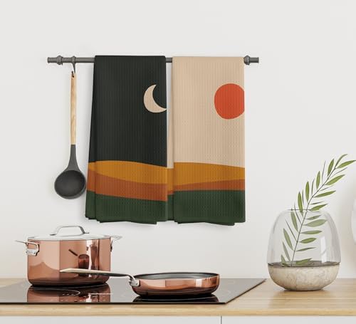 NOQL Abstract Boho Sun Moon Lake Kitchen Towel Set of 2