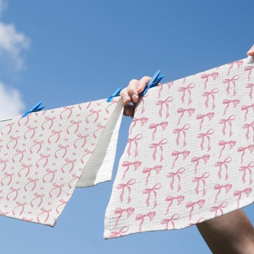 Coquette Pink Bow Dish Towels Set of 2