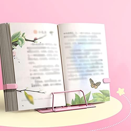 Adjustable Metal Book Stand with Page Clip for Kitchen and Office Blue