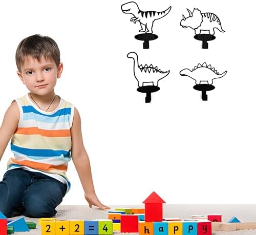 4 Piece Dinosaur Silhouette Coat Hooks Set Matte Black