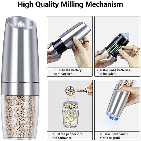 EasyCom Gravity Salt Pepper Mill Set 2 Pack Silver 1