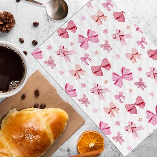 Pink Cherry Bow Kitchen Towels Set of 2