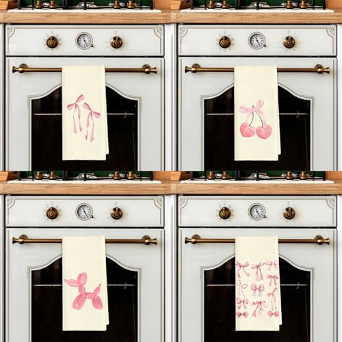 ETYZE Pink Cherry Bow Hand Towels Set of 4