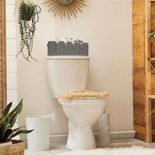 DUOER Wicker Storage Basket for Toilet Tank Top Gray