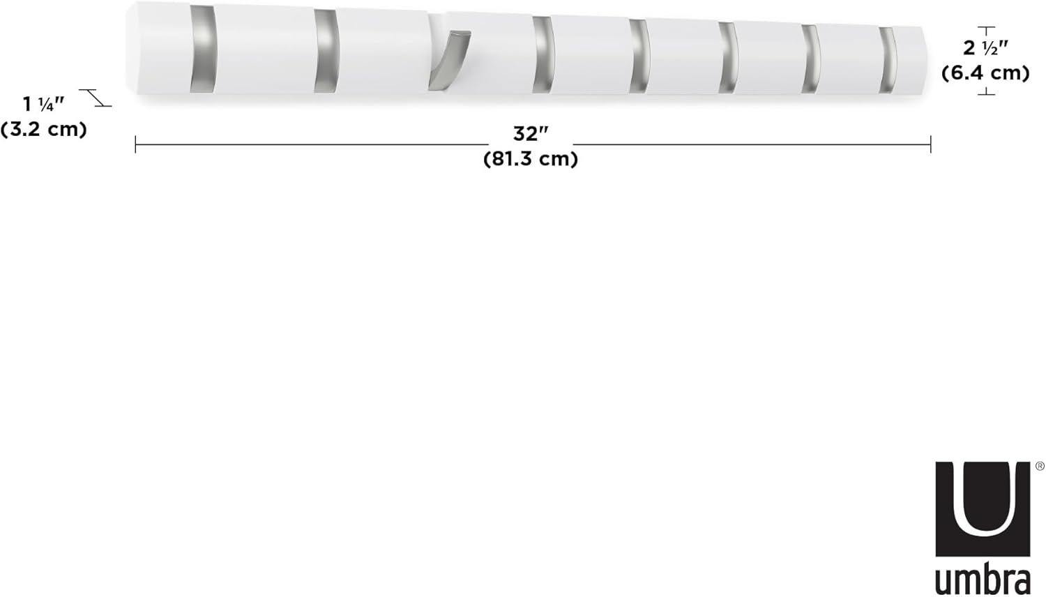 Umbra Flip Wall-Mounted Coat Rack Rail with 8 Hooks
