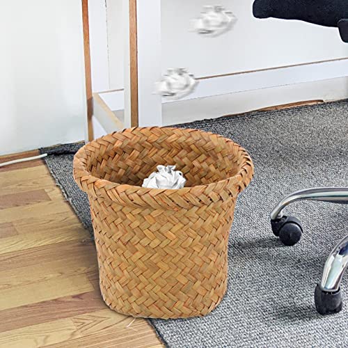 Operitacx Multi-Function Woven Trash Basket for Home and Bathroom