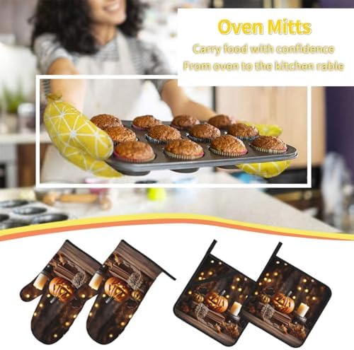 Halloween Pumpkin Print Oven Mitts 4pcs Set