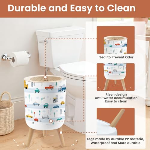 Small 18 Gallon Dog Proof Trash Can with Cute Car Pattern