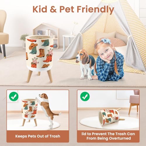 Small Trash Can with Lid Cowboy Pattern 18 Gallon Dog Proof