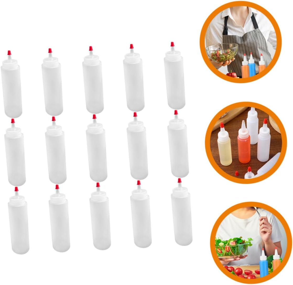 BESTOYARD 15 Piece Condiment Squeeze Bottles 2oz Wide Mouth ABS Plastic