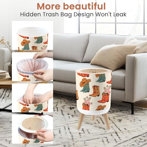 Small Trash Can with Lid Cowboy Pattern 18 Gallon Dog Proof