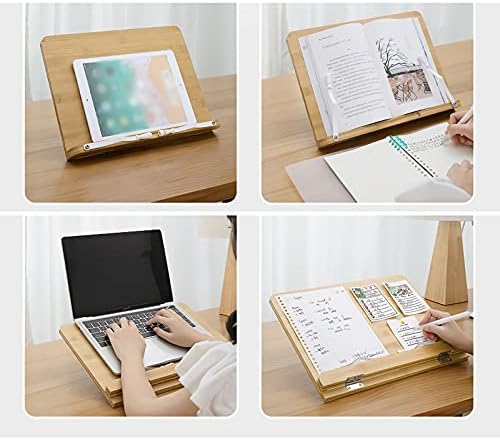 Adjustable Book Stand with Page Clips and Tray for Kitchen and Home