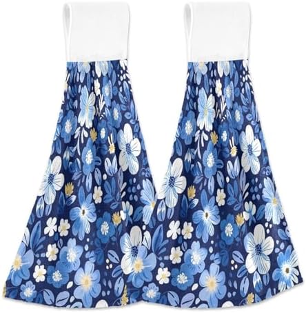 Vnurnrn Hand Towels 2 Pcs Blue Flowers Soft Absorbent