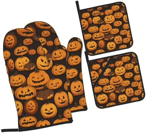 Halloween Pumpkin Oven Mitts and Pot Holders Set of 4 1