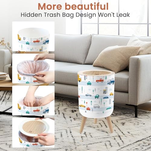 Small 18 Gallon Dog Proof Trash Can with Cute Car Pattern