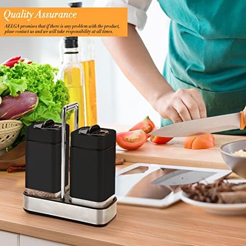 Aelga Black Salt Pepper Shakers Set with Holder