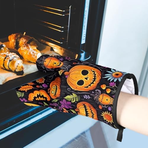 Aglebo Halloween Pumpkin Flower Oven Mitts Pot Holder Set