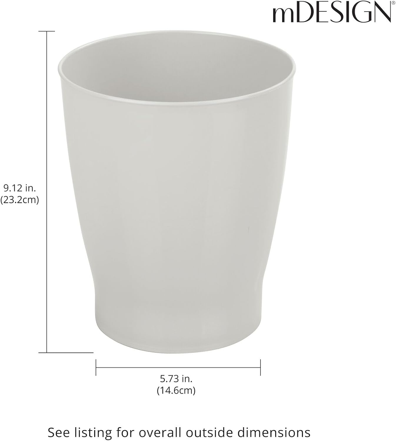 mDesign Round Plastic Wastebasket - 125 Gallon Light Gray